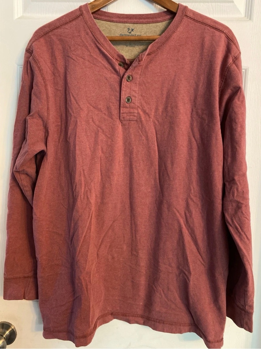 Outdoor Life, Size Large, Men's Long-Sleeve Henley Shirt in Rust Orange